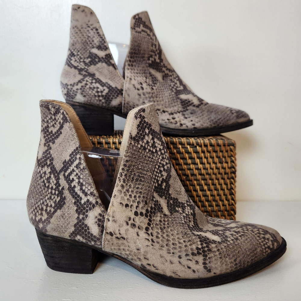 Free People Leather Animal Charm Double V Snakeskin Print Ankle Boots